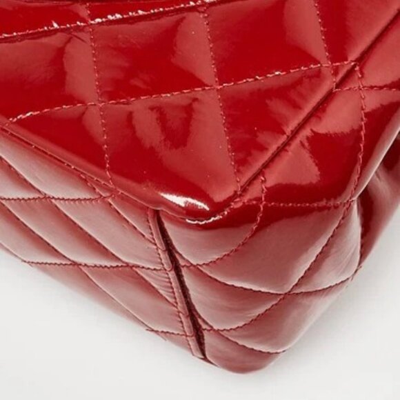 Chanel Dark Red Quilted Patent Leather Classic Maxi Double Flap Bag - Picture 4 of 10